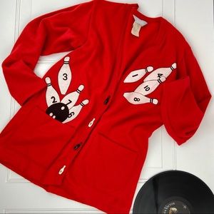 VintAge •Blair• Rare Bowling Pin Cardigan Sweater